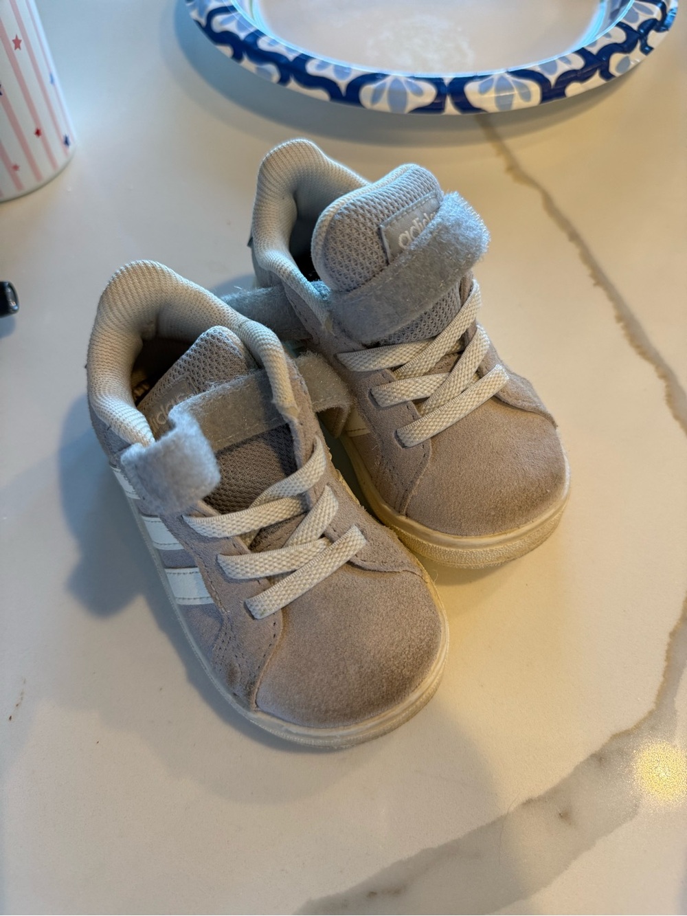 adidas Kids Suede Sneakers in Light Gray and White